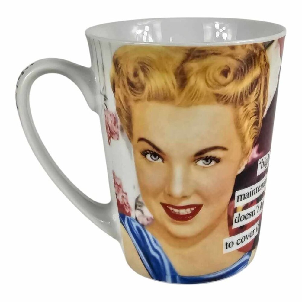 Anne Taintor "High Maintenance Doesn’t Begin To Cover It" Retro Funny Coffee Cup - Picture 9 of 9
